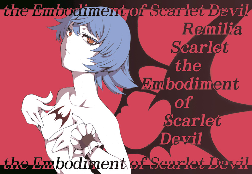 bad_id bad_pixiv_id blue_hair english face flat_chest nude orange_eyes remilia_scarlet solo tattoo the_embodiment_of_scarlet_devil touhou uousa-ou wings