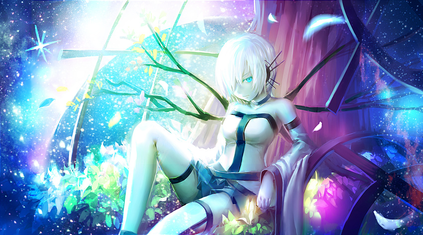 blue_eyes flowers original shionty short_hair white_hair