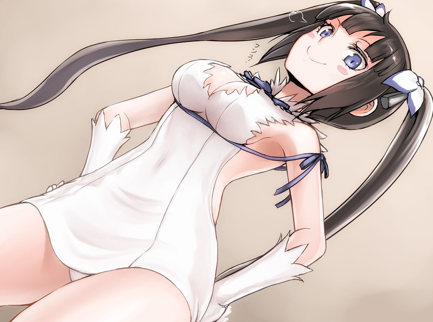 black_hair blue_eyes dress dungeon_ni_deai_wo_motomeru_no_wa_machigatteiru_darou_ka elbow_gloves hestia_(danmachi) jpeg_artifacts long_hair panties tea_(nakenashi) twintails underwear