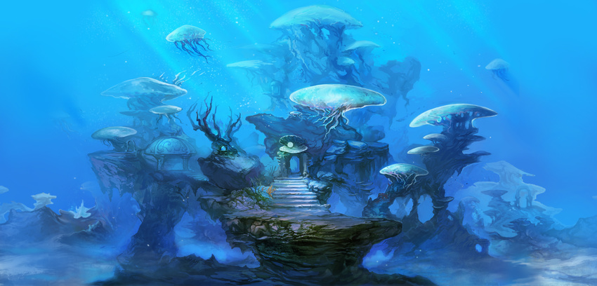 animal blue electric_sheep nobody original ruins scenic stairs underwater water