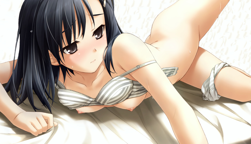 black_hair bra breasts game_cg haruka_na_sora hashimoto_takashi kuranaga_kozue nipples panties photoshop underwear