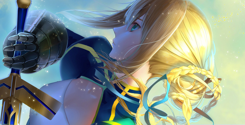 armor blonde_hair cao_xiong fate/stay_night green_eyes saber sword weapon