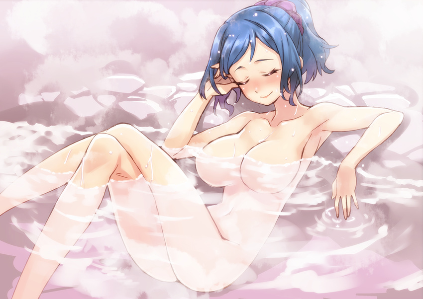 bath blue_hair blush breasts gundam_(series) gundam_build_fighters gundam_build_fighters_try iori_rinko long_hair matsuryuu mobile_suit_gundam nude ponytail