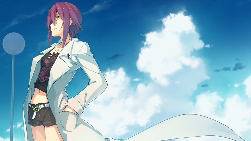 akinashi_yuu ao_no_kanata_no_four_rhythm clouds game_cg kagami_aoi navel sky