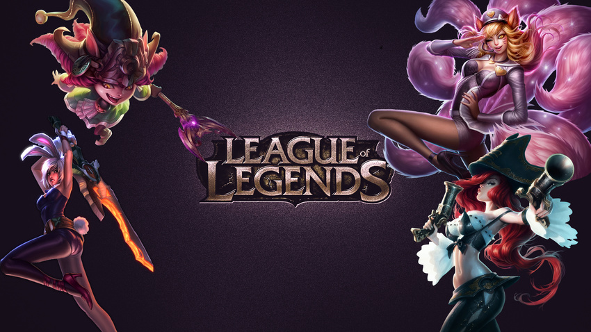 ahri_(league_of_legends) animal_ears league_of_legends lulu photoshop riven_(league_of_legends) sarah_fortune