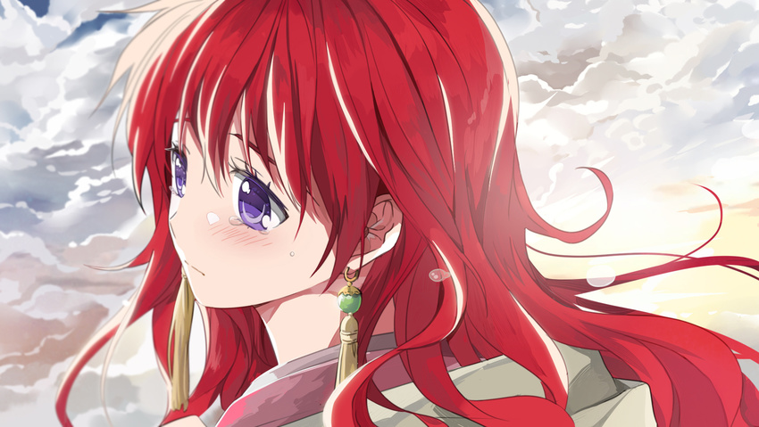 akatsuki_no_yona bad_id bad_pixiv_id earrings eunram highres jewelry long_hair purple_eyes red_hair solo tears yona_(akatsuki_no_yona)