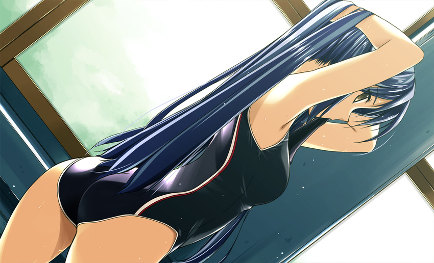 blue_hair brown_eyes eiyuu_densetsu laura_s_arseid long_hair school_swimsuit sen_no_kiseki shikei swimsuit