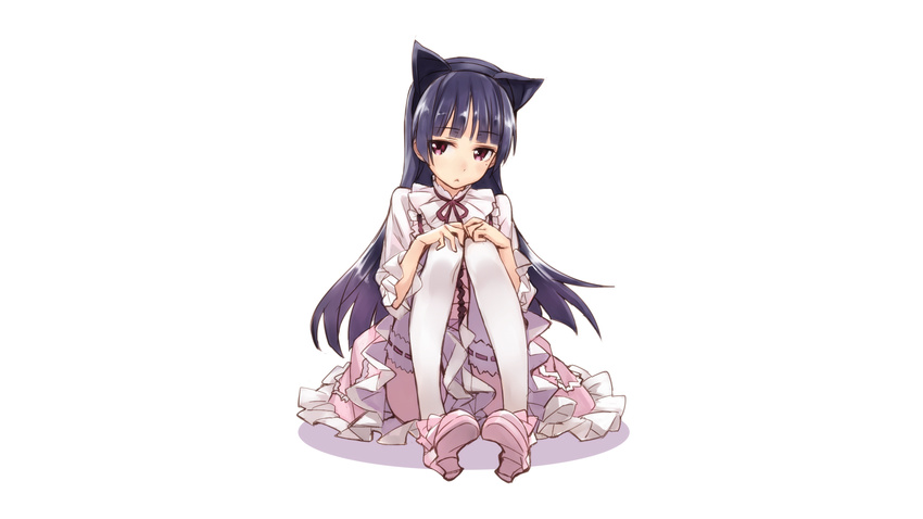 animal_ears catgirl dress gokou_ruri goth-loli lolita_fashion long_hair matsuryun ore_no_imouto_ga_konna_ni_kawaii_wake_ga_nai purple_eyes purple_hair stockings thighhighs white