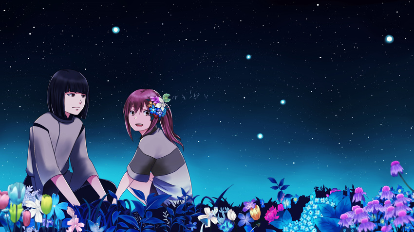 flowers haku night ogino_chihiro spirited_away stars