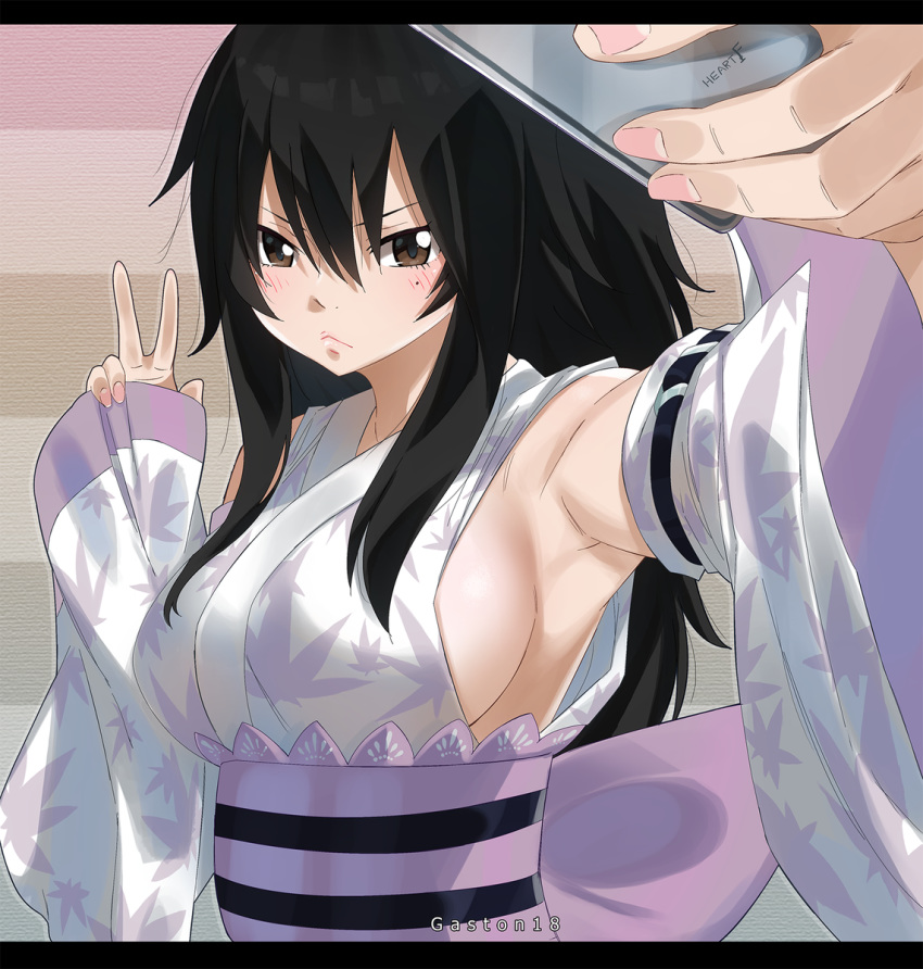 1girl black_hair breasts brown_eyes eden's_zero gaston18 japanese_clothes kogetsu_homura large_breasts long_hair sideboob tagme