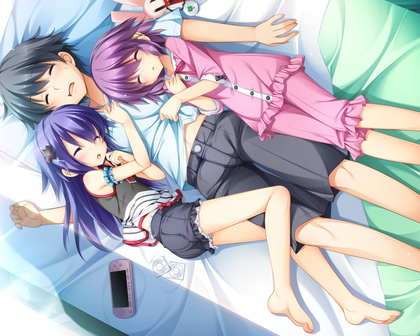 bed game_cg game_console lucie minami_juujisei_renka pajamas sleeping studio_ryokucha tobe_rena tobe_rina