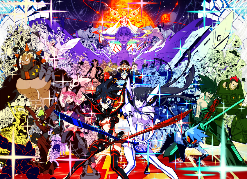 bandaid black_eyes black_hair blonde_hair blue_eyes blue_hair breasts brown_hair byakko_shirou cape cleavage fuguhara_aizenbou fukuroda_takaharu gamagouri_ira garter_belt genbu_tarou glasses green_hair guts_(kill_la_kill) hakodate_omiko harime_nui hat hououmaru_rei inumuta_houka iori_shirou jack_naitou jakuzure_nonon kagerou_kagesaburou kill_la_kill kiryuin_ragyou kiryuin_satsuki kuroido_takiji long_hair male mankanshoku_barazou mankanshoku_mako mankanshoku_matarou mankanshoku_sukuyo matoi_ryuuko mikisugi_aikurou moru_moru_moru nagita_shinjiro navel nipples ogure_maiko okurahama_maimu otte_tatamu oubayashi_kyuuji pink_hair red_hair sakuramiya_kenta sanageyama_uzu seiryuu_saburou short_hair soroi_mitsuzou sunglasses suzaku_jirou sword symphony_regalia takarada_kaneo thighhighs todoroki_ryousuke underboob uniform uwabami_kusatao watari_masuyo weapon yaguruma_kusanosuke