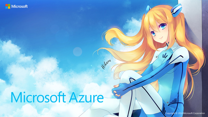 aqua_eyes azure_(microsoft) blonde_hair bodysuit clouds logo long_hair microsoft skintight sky tagme tagme_(artist)