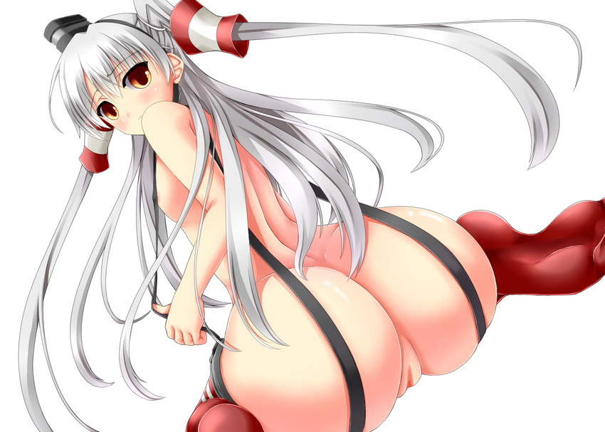 amatsukaze_(kancolle) ass breasts brown_eyes gray_hair kantai_collection long_hair nipples pussy shouyan twintails uncensored