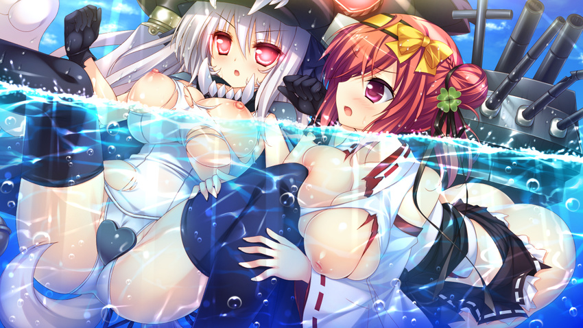 breasts cosplay game_cg headband inamori_chizuru kantai_collection momoiro_seiheki_kaihou_sengen! nipples oda_mao panties red_hair rinka_(yuyutei) softhouse-seal_grandee spread_legs thighhighs torn_clothes underwear water