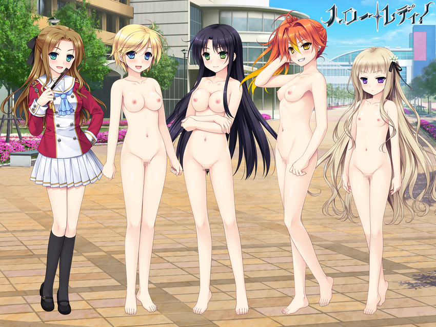 akahito_tamao breasts censored group hello_lady kabutoyama_mitori katsuragi_sorako logo nipples nude otonashi_saku saeki_hokuto seifuku takazaki_eru