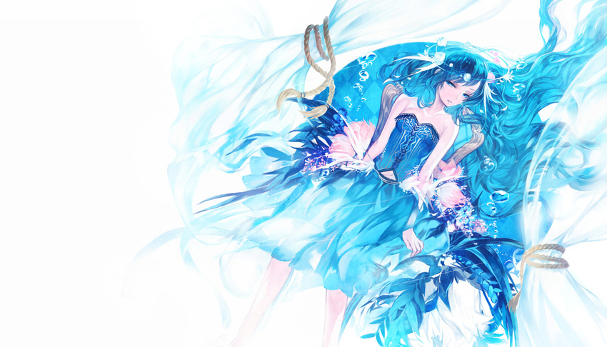 blue_eyes blue_hair bubbles corset flowers halo kazune_(baumkuchen) long_hair navel original rope skirt