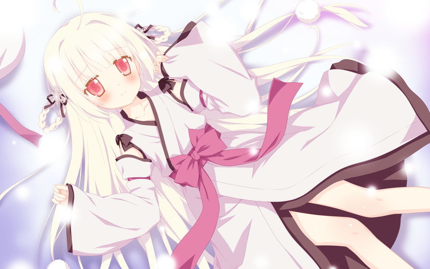 astralair_no_shiroki_towa blush favorite game_cg japanese_clothes long_hair red_eyes shida_kazuhiro white_hair yuuki_(astralair_no_shiroki_towa)