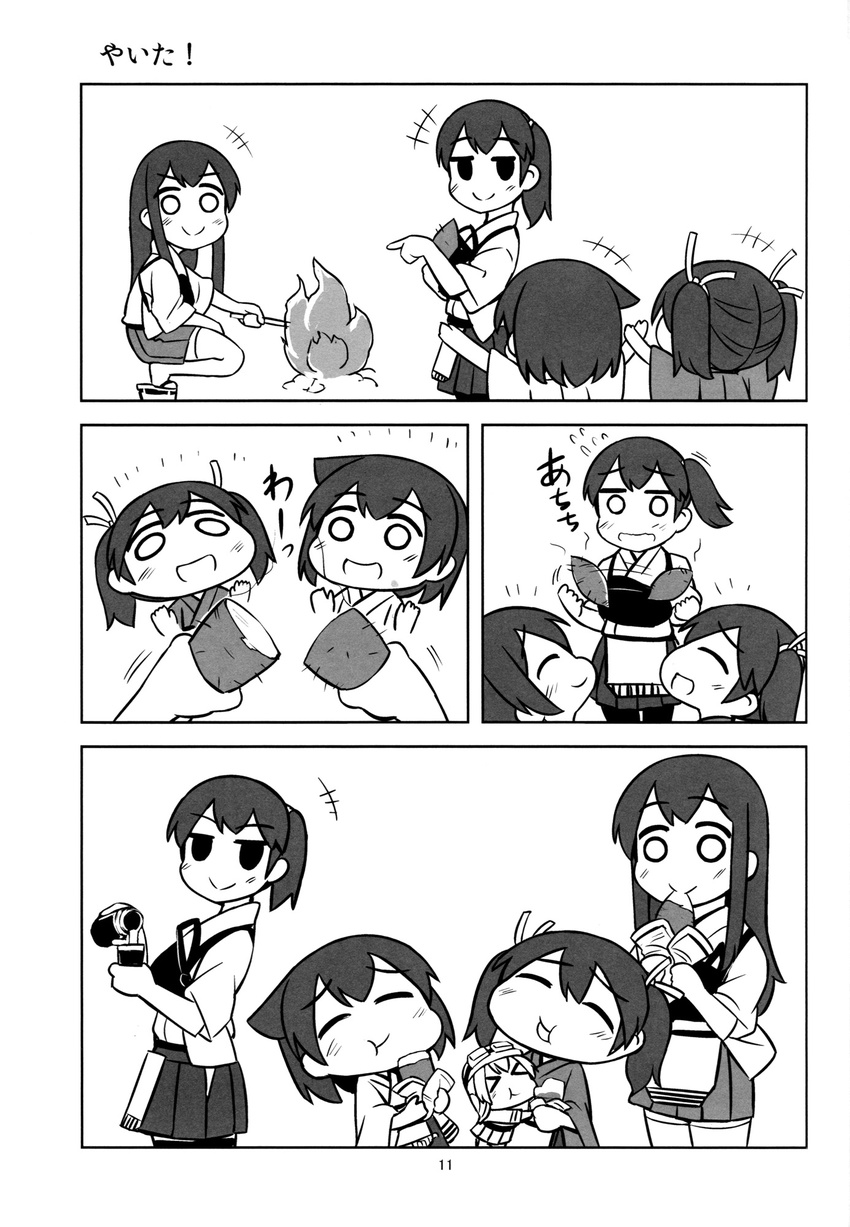 akagi_(kantai_collection) comic fairy_(kantai_collection) greyscale highres hiryuu_(kantai_collection) kaga_(kantai_collection) kantai_collection monochrome multiple_girls page_number shishigami_(sunagimo) souryuu_(kantai_collection) translated type_99_dive_bomber