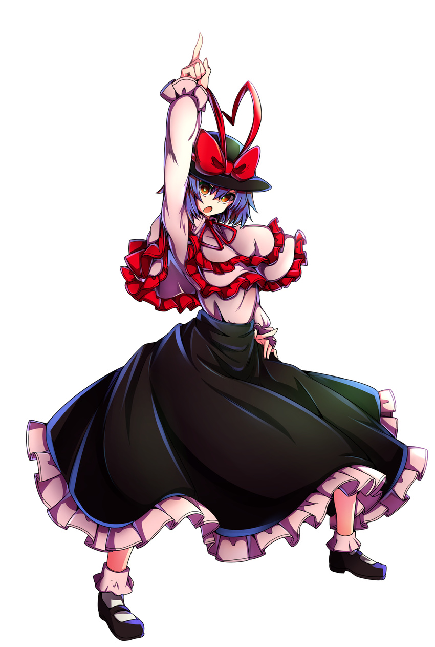 absurdres baba_(baba_seimaijo) bow frills full_body hat hat_bow highres long_skirt nagae_iku pose purple_hair red_eyes skirt solo source_request tachi-e touhou transparent_background