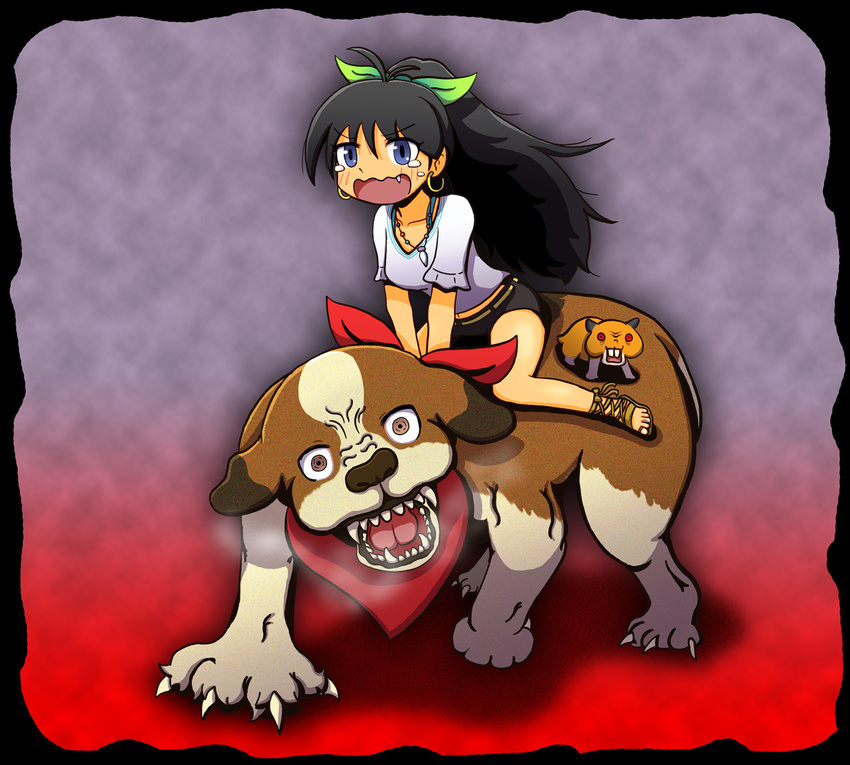 animal dog ganaha_hibiki hamster hamuzou idolmaster idolmaster_(classic) inumi riding scared st_bernard yuutousei