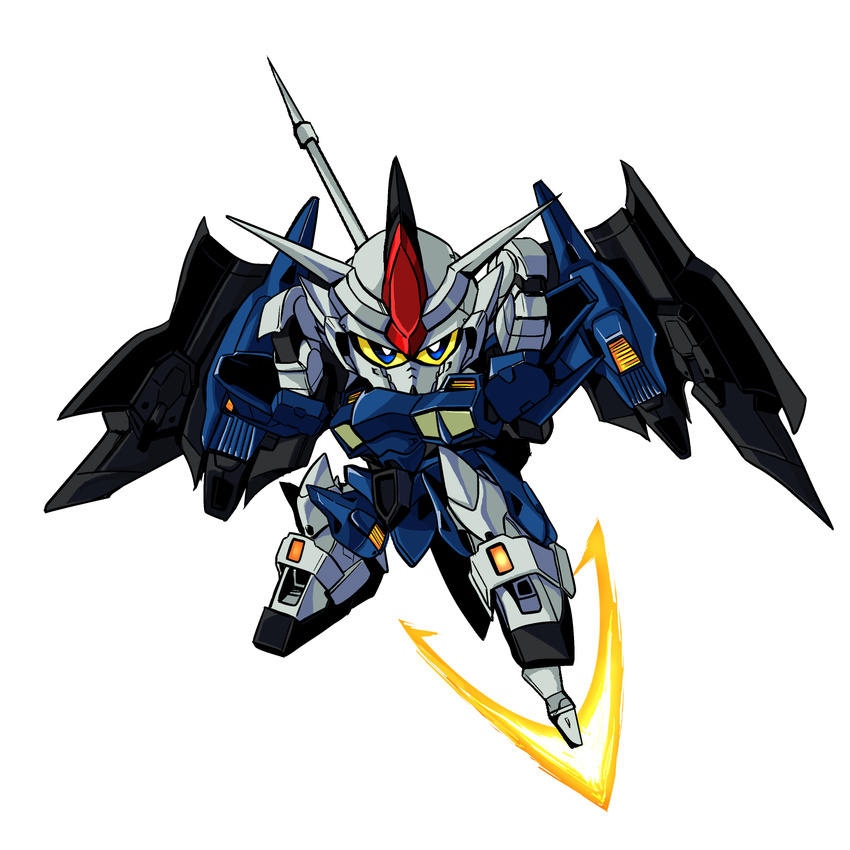 chibi griepe_gundam gundam gundam_wing_dual_story:_g-unit highres kotojima_motoki mecha no_humans polearm simple_background solo spear weapon