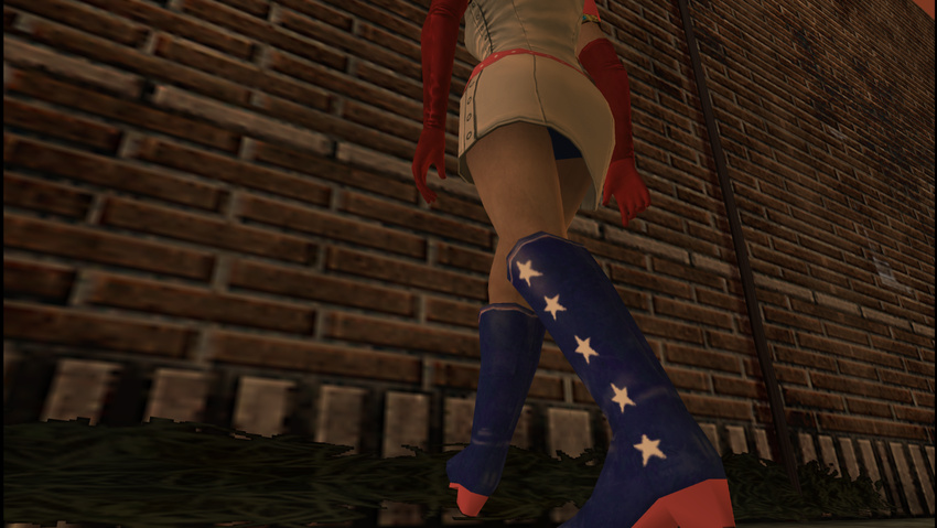 1girl 3d ass boots costume female from_behind gloves hack heather_mason legs outdoors panties princess_heart silent_hill silent_hill_3 skirt solo stars underwear upskirt vines wall