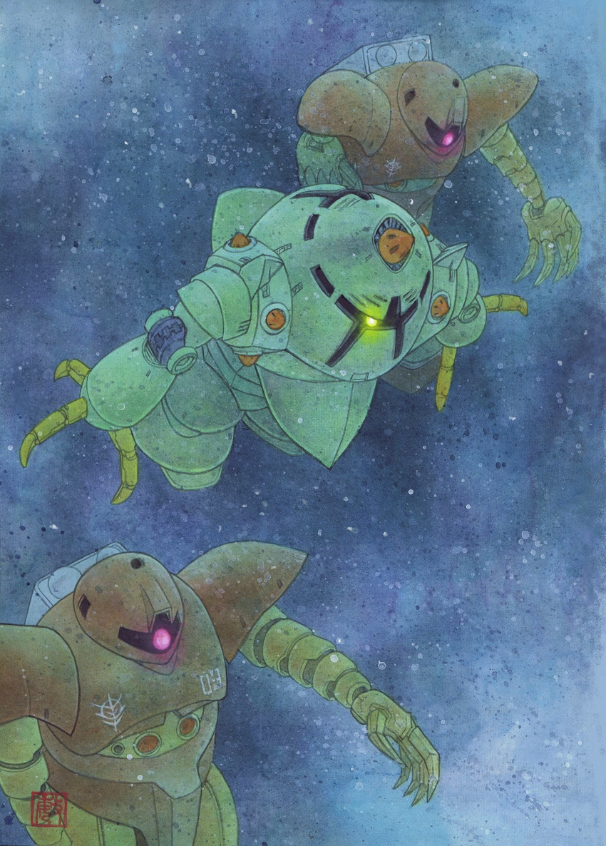 gogg gundam highres kakucyuudoku mecha mobile_suit_gundam no_humans underwater watermark zeon zock