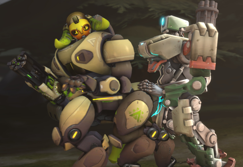 ambiguous_gender anal anal_penetration bastion_(overwatch) blizzard_entertainment cum duo from_behind_position hand_on_back humanoid looking_back machine male male/ambiguous male_penetrating omnic orisa_(overwatch) overwatch penetration penis robot rtsfm sex taur video_games