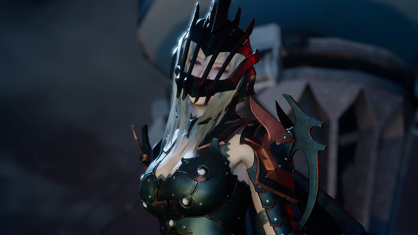 1girl aranea_highwind armor armpit armpits blonde_hair breasts cleavage dragoon_(final_fantasy) final_fantasy final_fantasy_xv gorget helmet large_breasts pauldrons screencap screenshot solo spaulders spiked_helmet square_enix