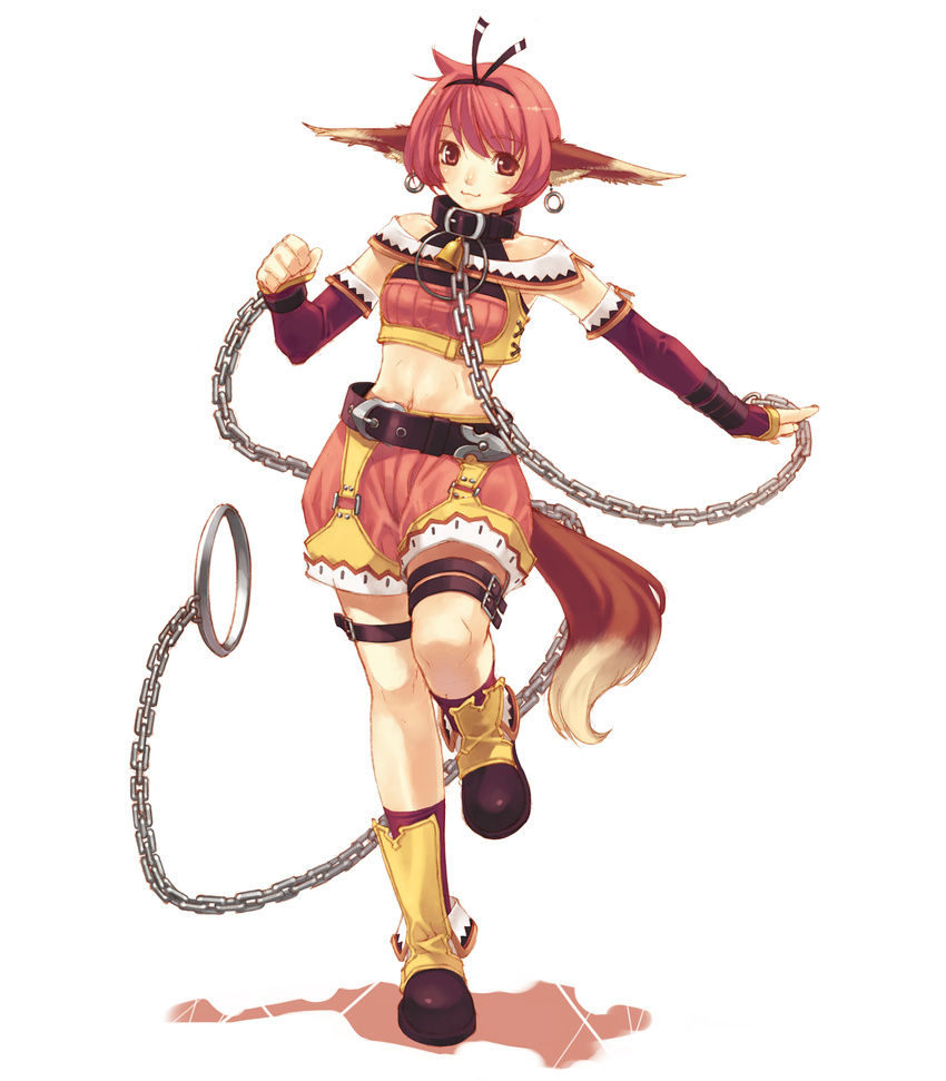 :3 animal_ears boots chain collar cuo earrings highres hirano_katsuyuki jewelry knee_boots navel slave spectral_(series) spectral_souls standing standing_on_one_leg tail