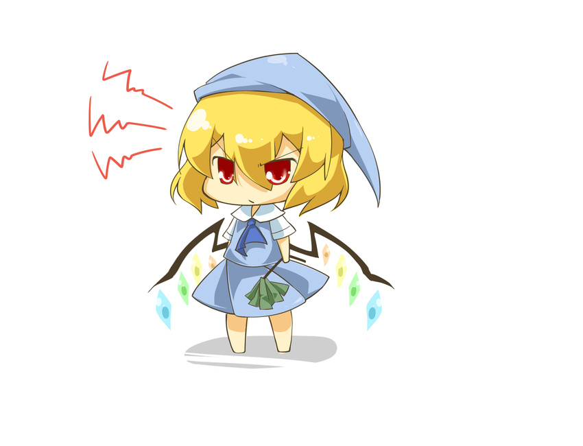 alternate_costume angry bad_id bad_pixiv_id blonde_hair chibi duster eiri_(eirri) flandre_scarlet fume head_scarf highres red_eyes solo touhou wings