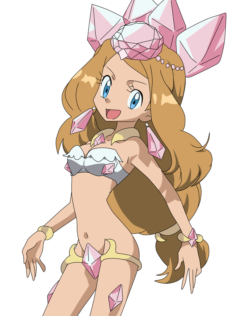 absurdres between_breasts blonde_hair blue_eyes breasts cleavage cosplay diamond diancie gen_6_pokemon groin highres long_hair low-tied_long_hair midriff navel panties pokemon pokemon_(anime) pokemon_xy_(anime) serena_(pokemon) solo tied_hair underwear