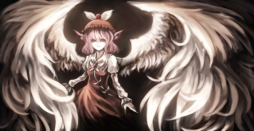 animal_ears bad_id bad_pixiv_id bangs banned_artist fingernails hat large_wings long_fingernails mystia_lorelei paseri pink_eyes pink_hair short_hair smile solo standing touhou wings