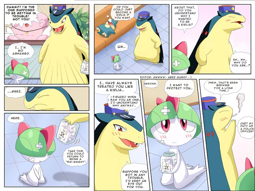 comic gen_2_pokemon gen_3_pokemon gen_4_pokemon hard_translated highres munchlax no_humans pokemoa pokemon pokemon_(creature) ralts typhlosion