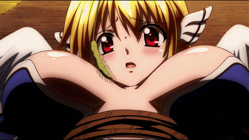 animated animated_gif astraea blonde_hair bounce bouncing_breasts breasts cleavage huge_breasts large_breasts red_eyes robe sora_no_otoshimono wings