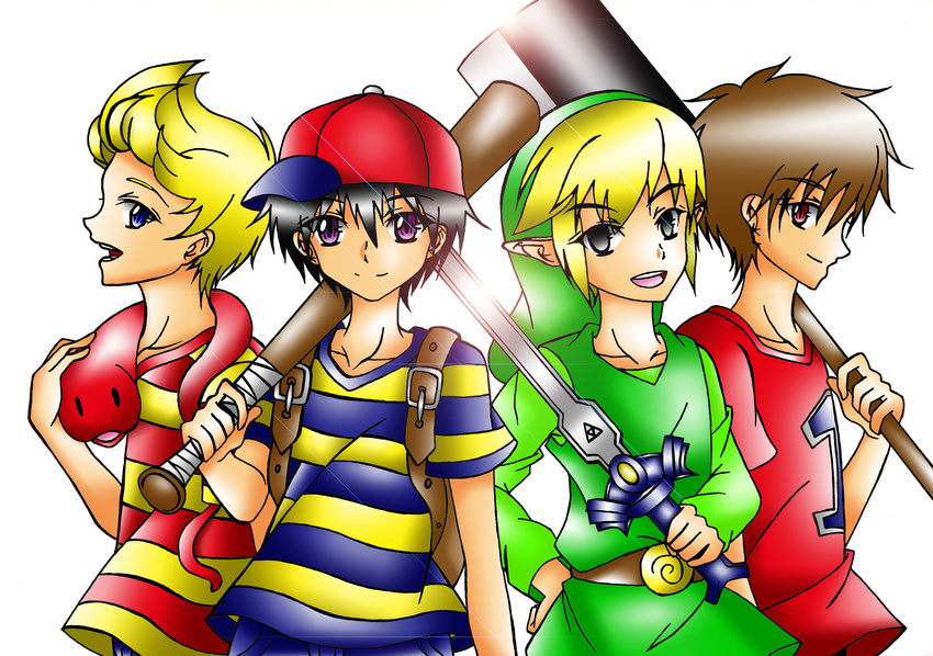 4boys black_hair blonde_hair brown_hair crossover doubutsu_no_mori lucas mother_(series) multiple_boys ness nintendo short_hair super_smash_bros. the_legend_of_zelda the_legend_of_zelda:_the_wind_waker toon_link villager_(doubutsu_no_mori) wind_waker