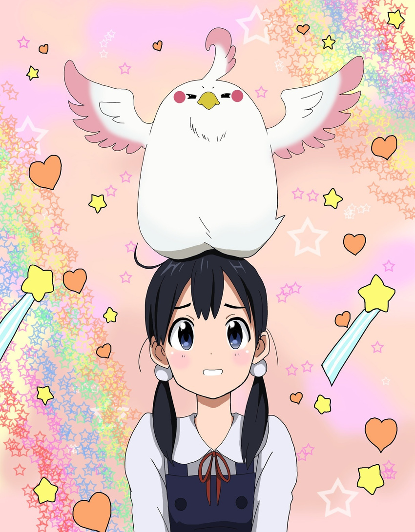 1girl artist_request bird dera_mochimazzui kakkii kitashirakawa_tamako looking_at_viewer simple_background tamako_market white_background