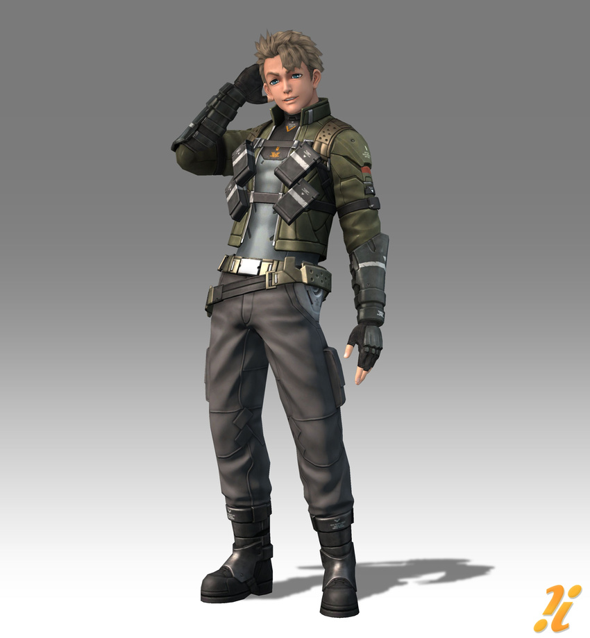 1boy armor belt blue_eyes boots brown_hair fingerless_gloves gloves gwin_evans huge_filesize nintendo official_art solo xenoblade_chronicles_x