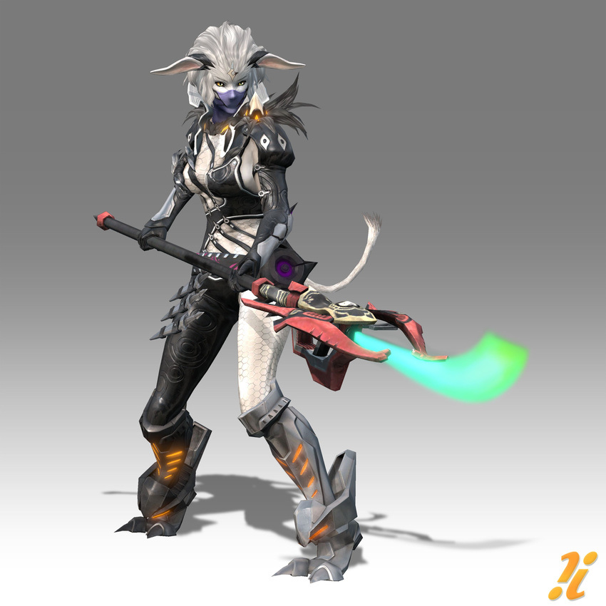 1girl alien animal_ears armor energy_blade ga_bow ga_buidhe huge_filesize mask naginata nintendo official_art solo tail weapon xenoblade_chronicles_x yellow_eyes