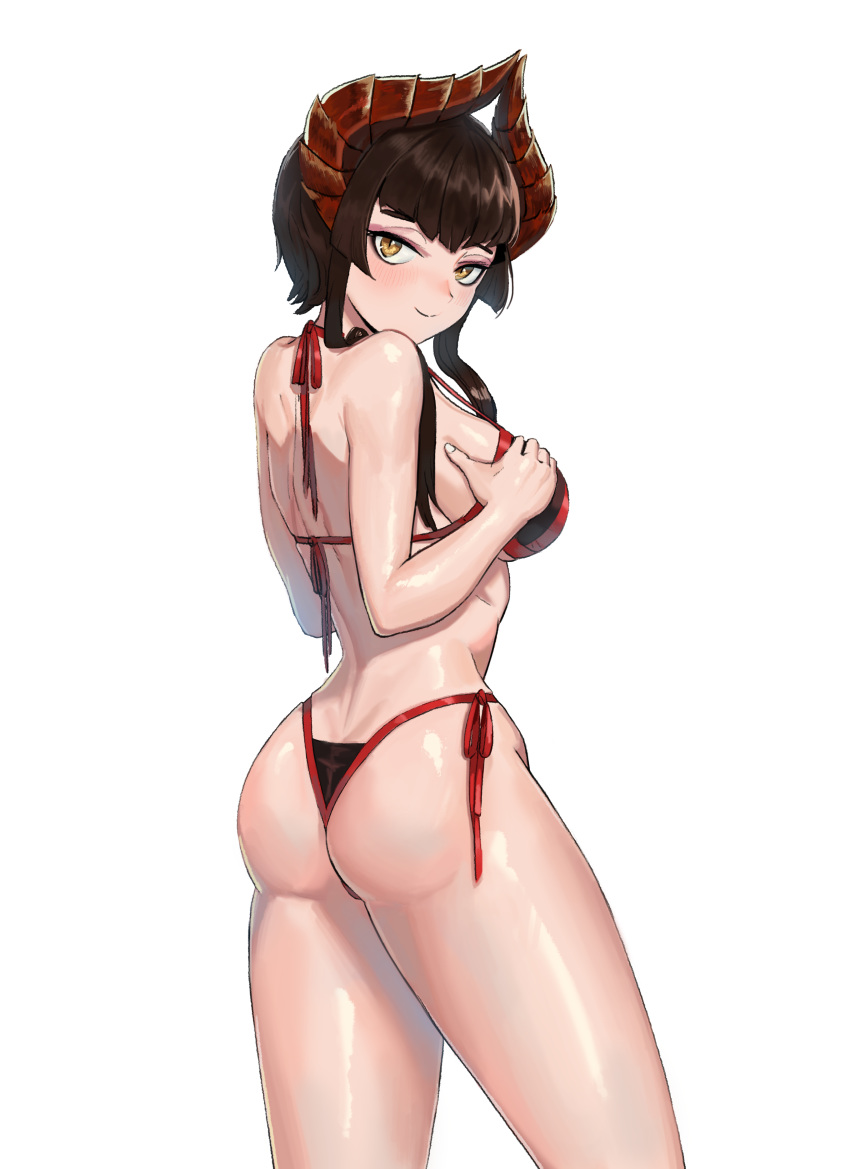 1girl ass bikini breasts eliza_(tekken) horns nutro short_hair swimsuit tekken