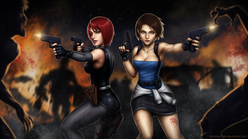 breasts capcom dino_crisis gun jill_valentine large_breasts multiple_girls regina resident_evil weapon