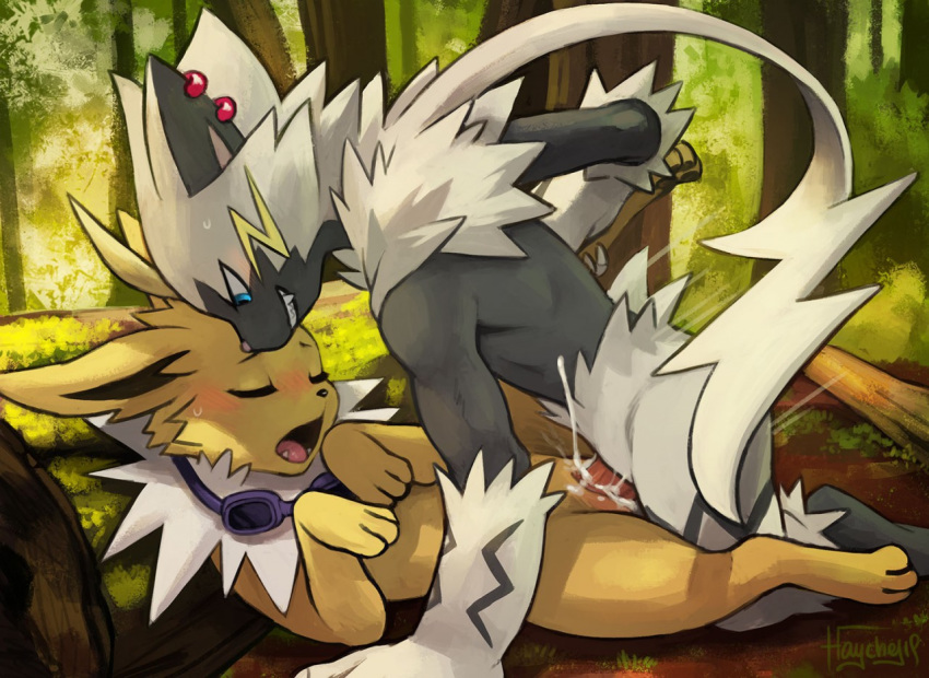 eeveelution fan_character female feral haychel jolteon male male/female nintendo pok&eacute;mon pok&eacute;mon_(species) sex vaera_the_jolteon video_games zeraora