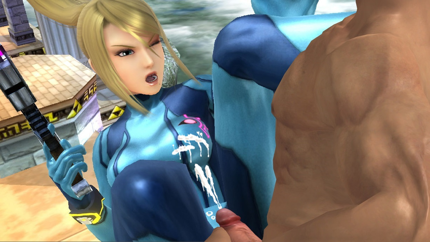 blue_eyes breasts clothed_female_nude_male cum cum_on_body cum_on_breasts cum_on_upper_body dead_or_alive forced held_down jann_lee large_breasts metroid missionary photoshop rape restrained samus_aran uncensored vaginal