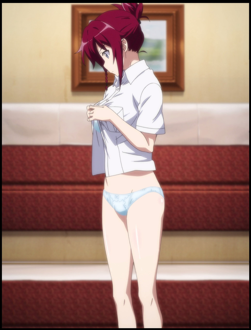 1girl blue_eyes bra panties rail_wars! red_hair sakurai_aoi solo underwear