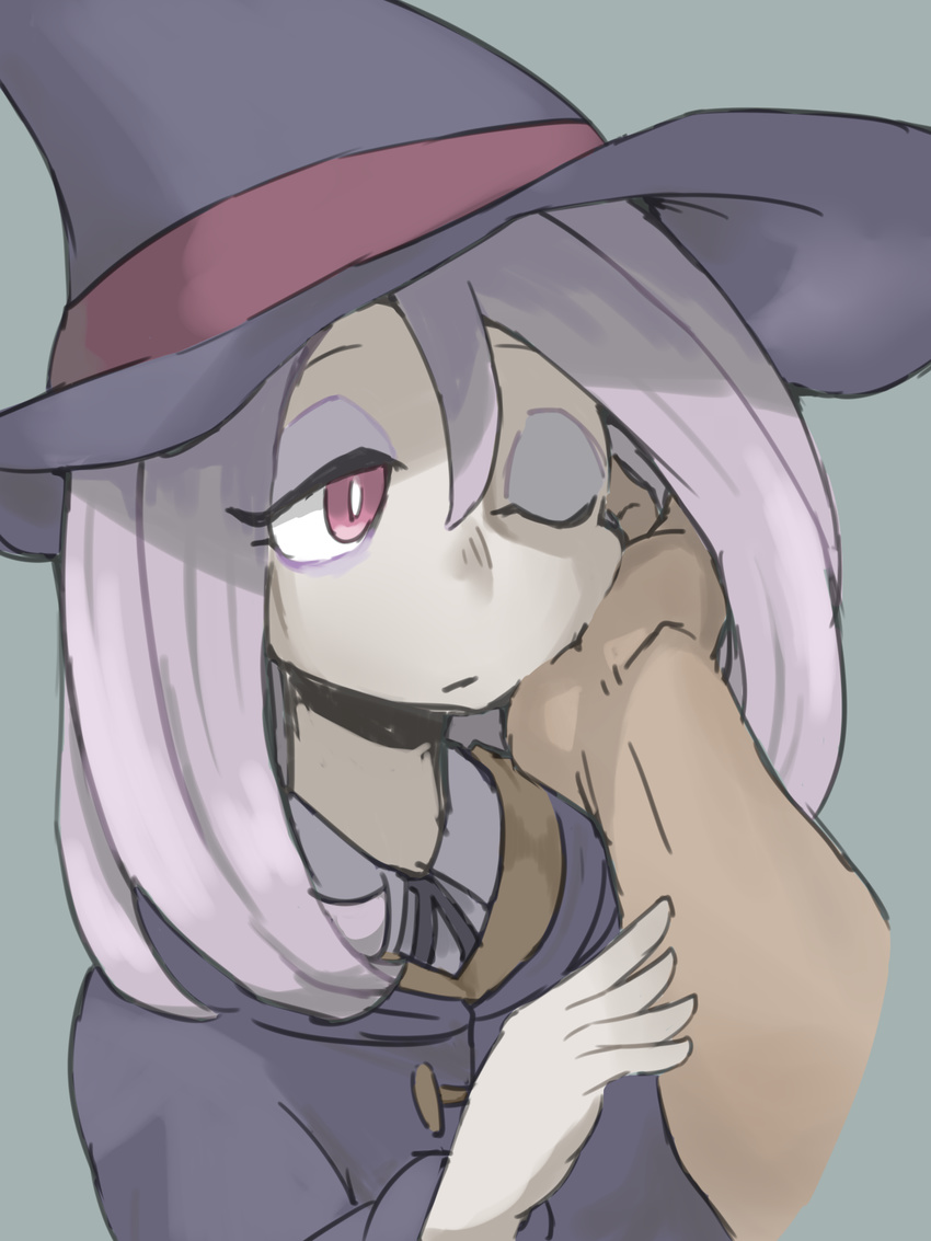 1girl hand_on_another's_face hand_on_another's_face hand_on_face hat little_witch_academia long_hair red_hair sucy_manbabalan wink witch_hat yeti_(mu_kaiten)