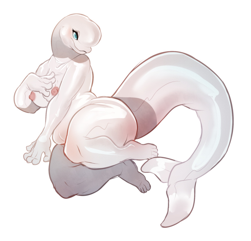 anthro beluga blue_eyes breasts cetacean delphinoid eyelashes female fin hoot mammal marine monodontid nipples nude simple_background slightly_chubby solo tail_fin thick_tail thick_thighs toothed_whale white_body white_skin