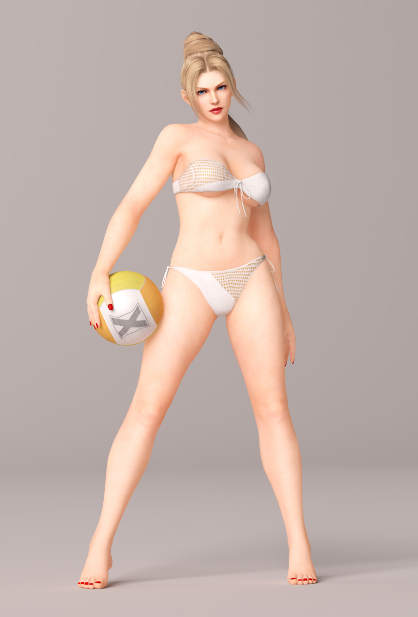 3d bare_shoulders blonde_hair blue_eyes breasts cleavage dead_or_alive dead_or_alive_5 female full_body large_breasts looking_at_viewer nail_polish navel ninja_gaiden rachel_(ninja_gaiden) red_nails solo standing swimsuit x2gon