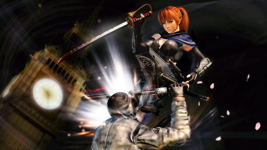 1girl 3d breasts cleavage kasumi_(doa) large_breasts ninja_gaiden ninja_gaiden_3:_razor's_edge ninja_gaiden_3:_razor's_edge ponytail sword weapon