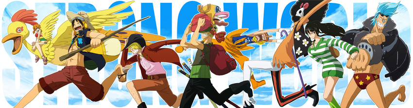 billy_(one_piece) bird brook flying franky monkey_d_luffy multiple_boys multiple_girls nami_(one_piece) nico_robin one_piece one_piece:_strong_world roronoa_zoro running sanji usopp